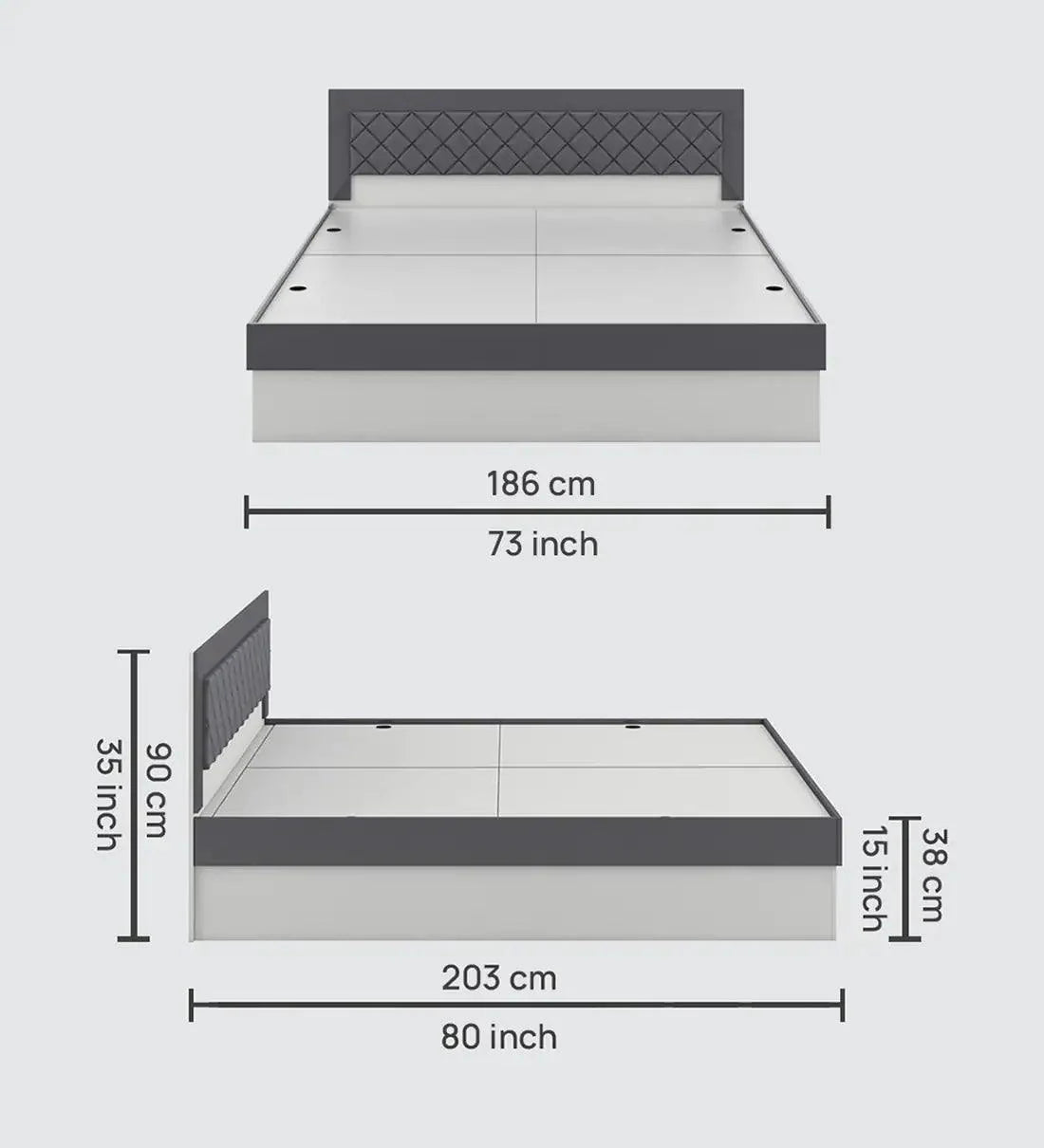 Honaya King Size Bed in Frosty White Finish with Box Storage