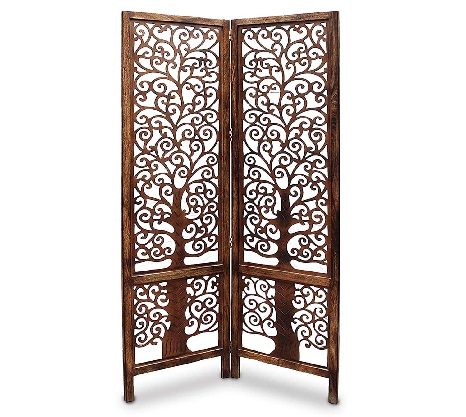 wooden Handcrafted 2 Panel Brown Wooden Room Partition/Divider