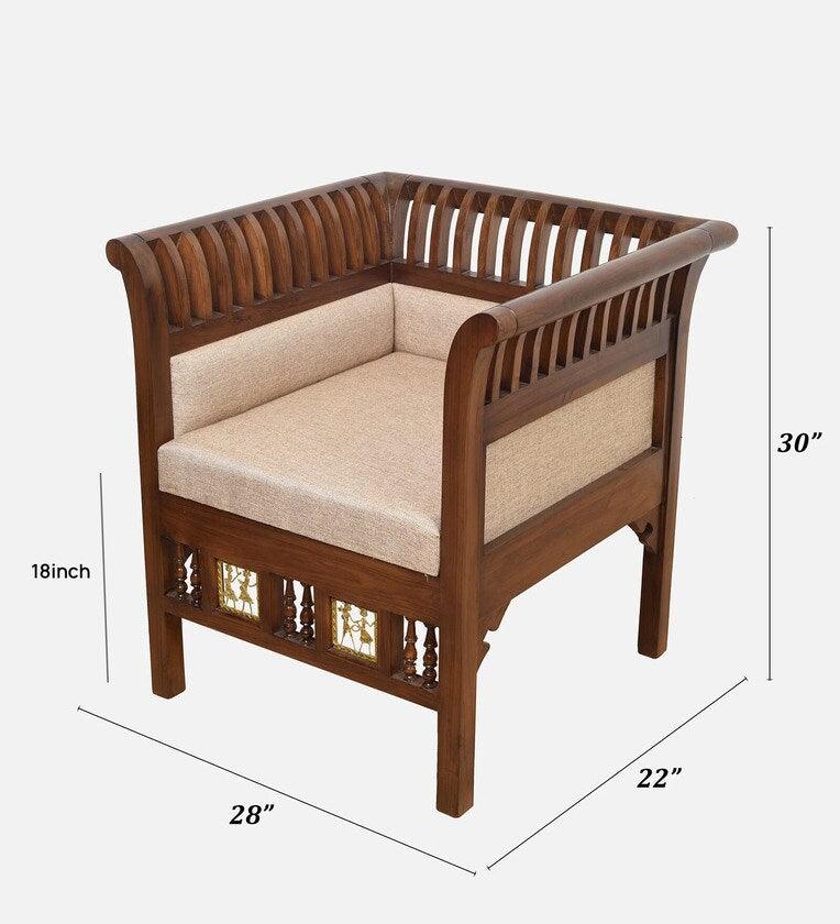 Solid Wood 1 Seater Sofa in Walnut Colour