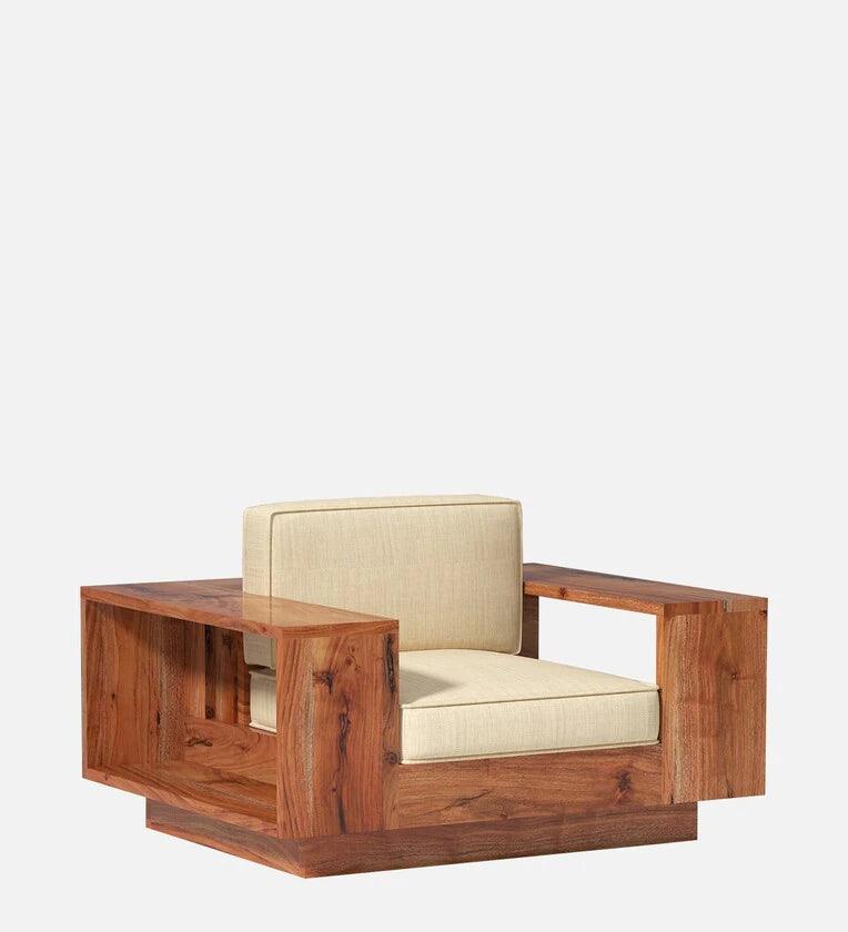 Solid Wood 1 Seater Sofa in Walnut Colour
