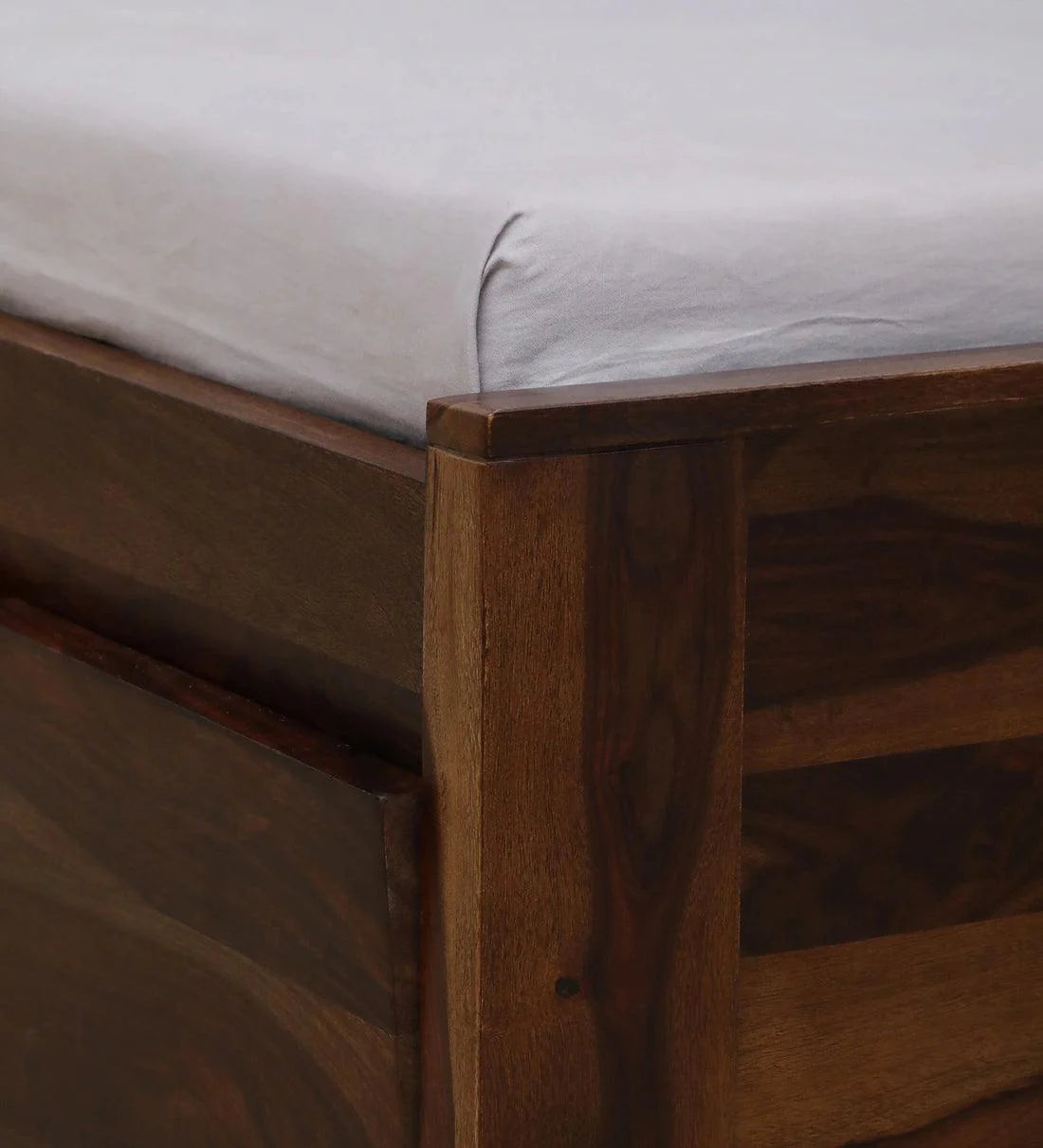 Sheesham Wood King Size Bed With Drawer Storage In Scratch Resistant Teak Finish