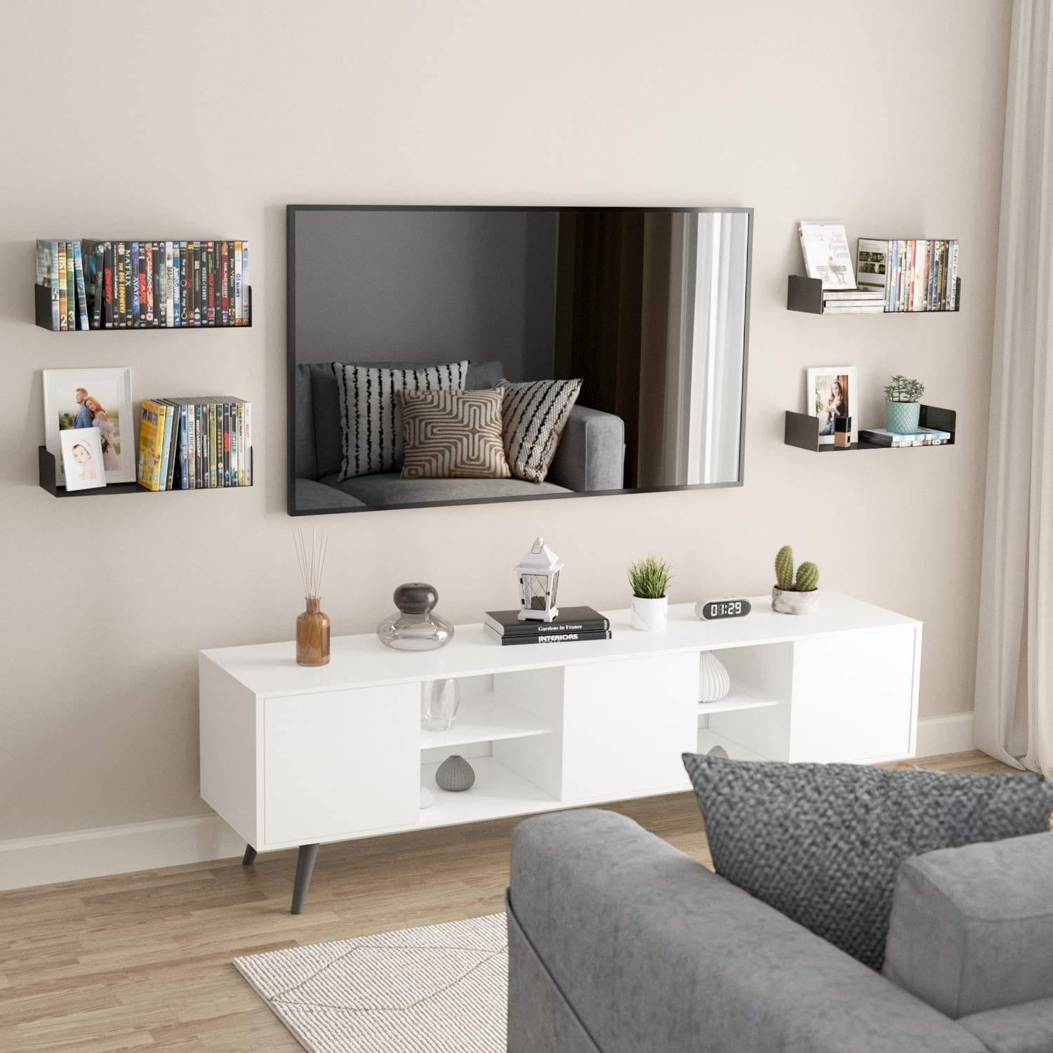 Floating Wall Mount Metal U Shape Shelf Bookcase Black Set of 2