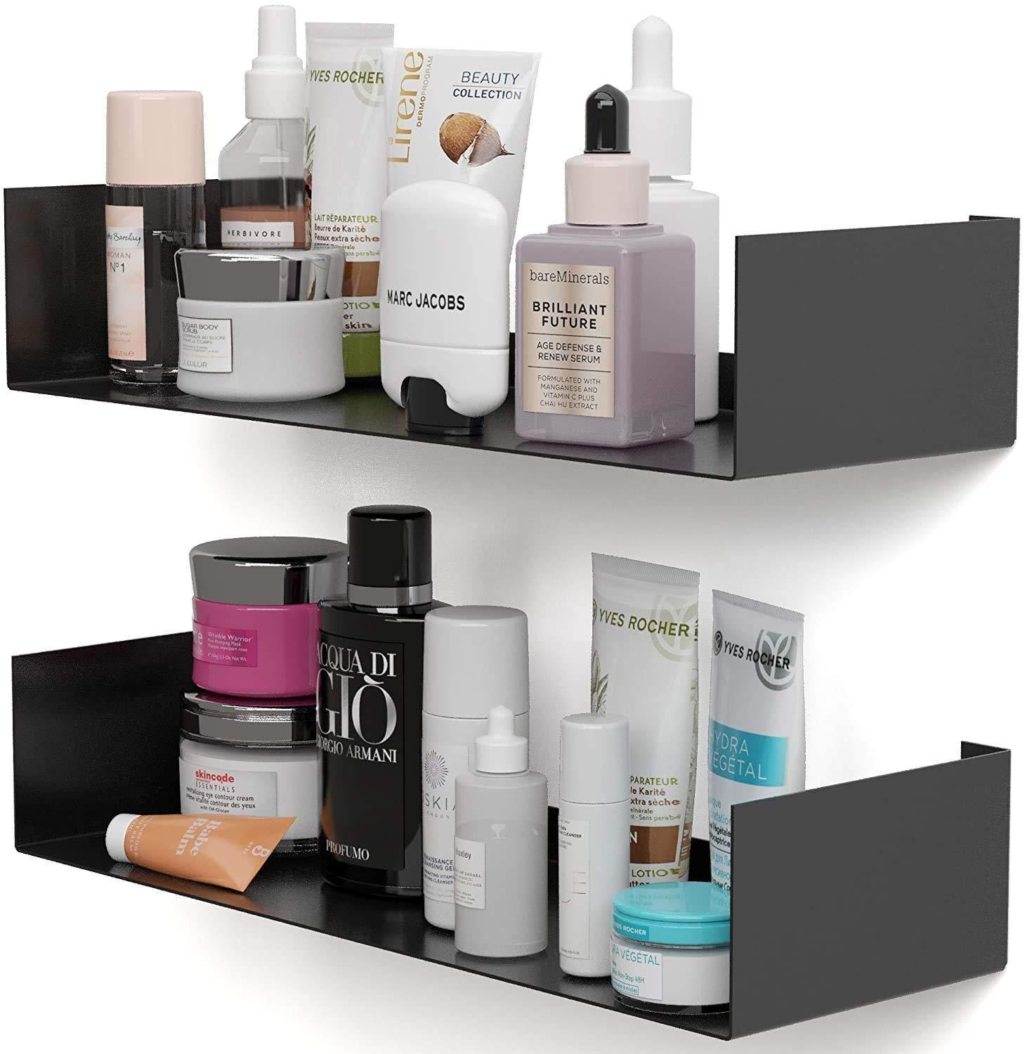 Floating Wall Mount Metal U Shape Shelf Bookcase Black Set of 2