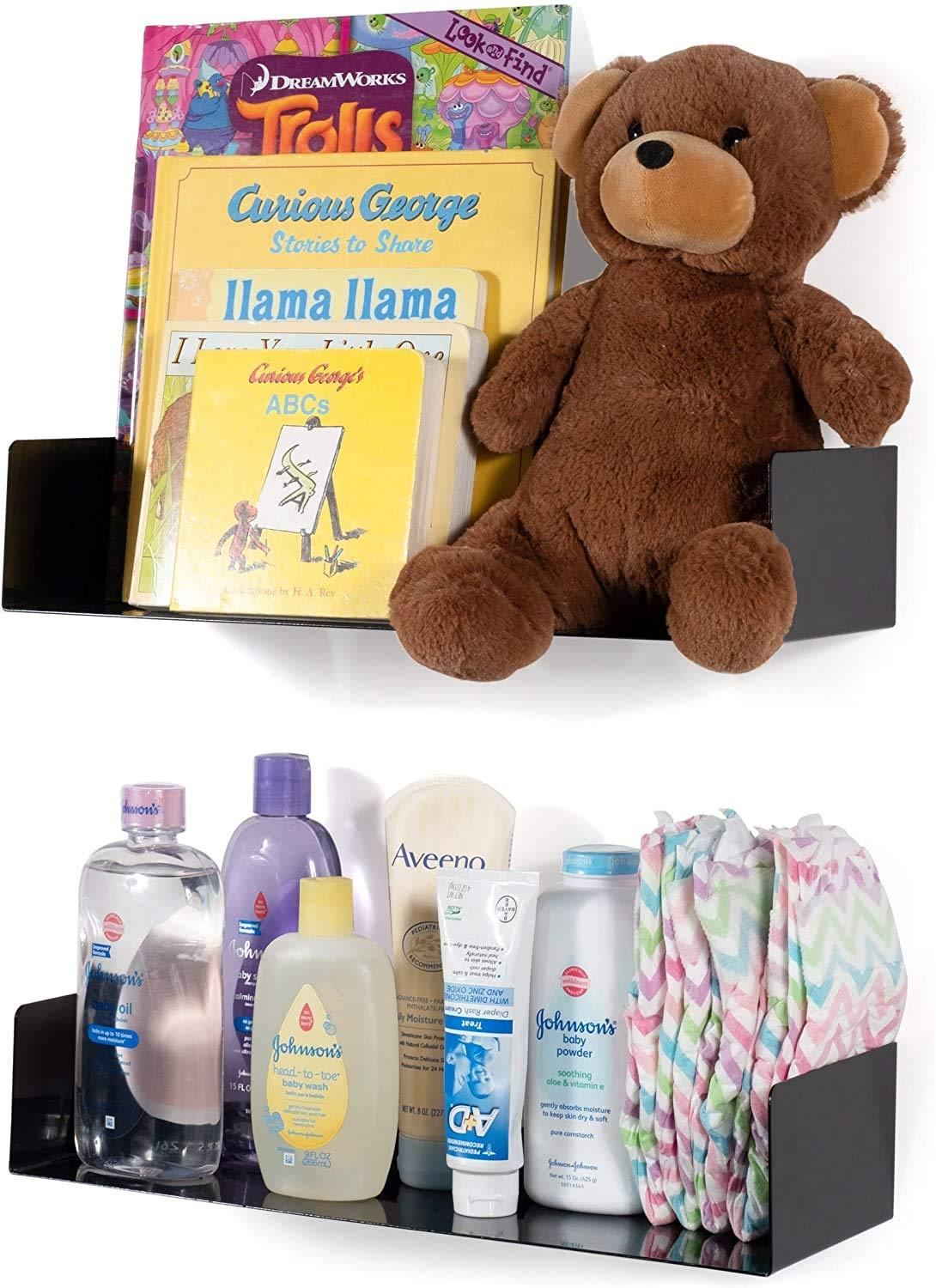 Floating Wall Mount Metal U Shape Shelf Bookcase Black Set of 2