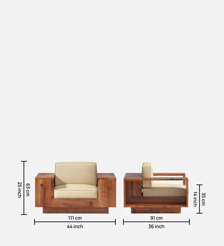 Solid Wood 1 Seater Sofa in Walnut Colour
