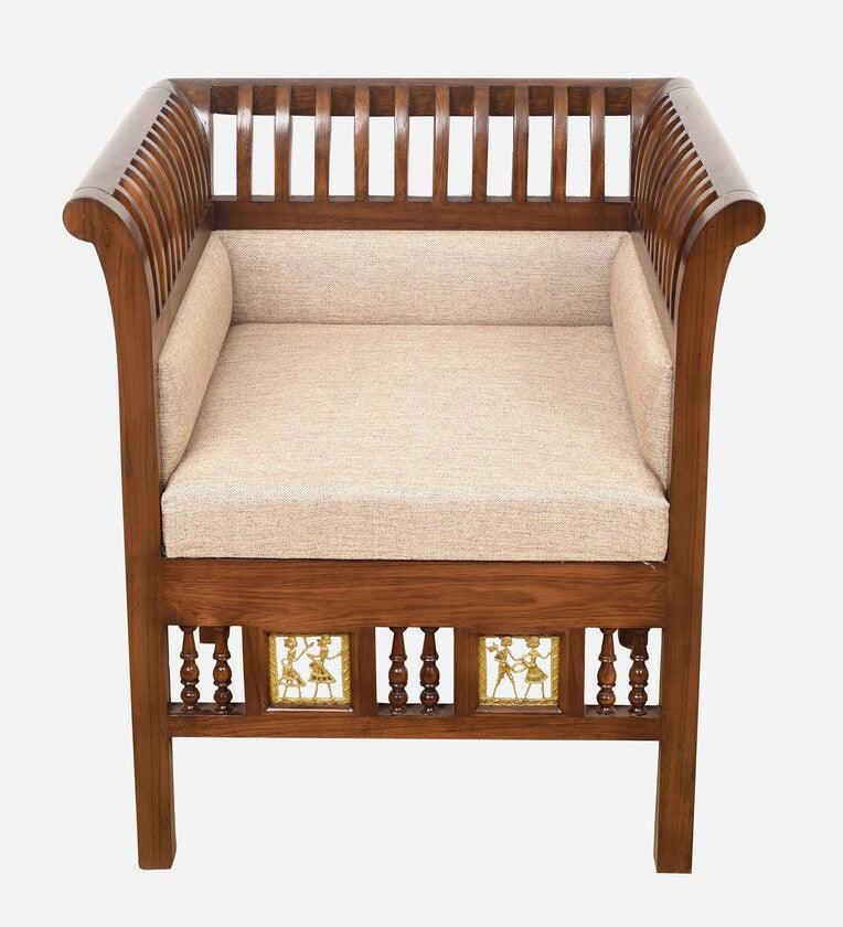 Solid Wood 1 Seater Sofa in Walnut Colour