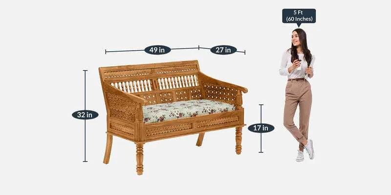 Sheesham Wood 2 Seater Sofa In Scratch Resistant Rustic Teak Finish