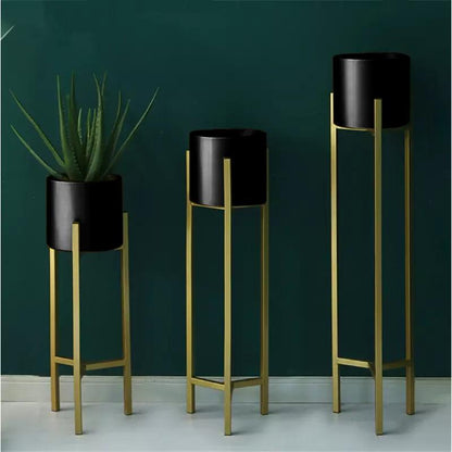 Plant Stand | 3 pcs Modern Planters for Indoor Plants | Metal Floor Planter Set with Foldable Stand (Pack of 3)