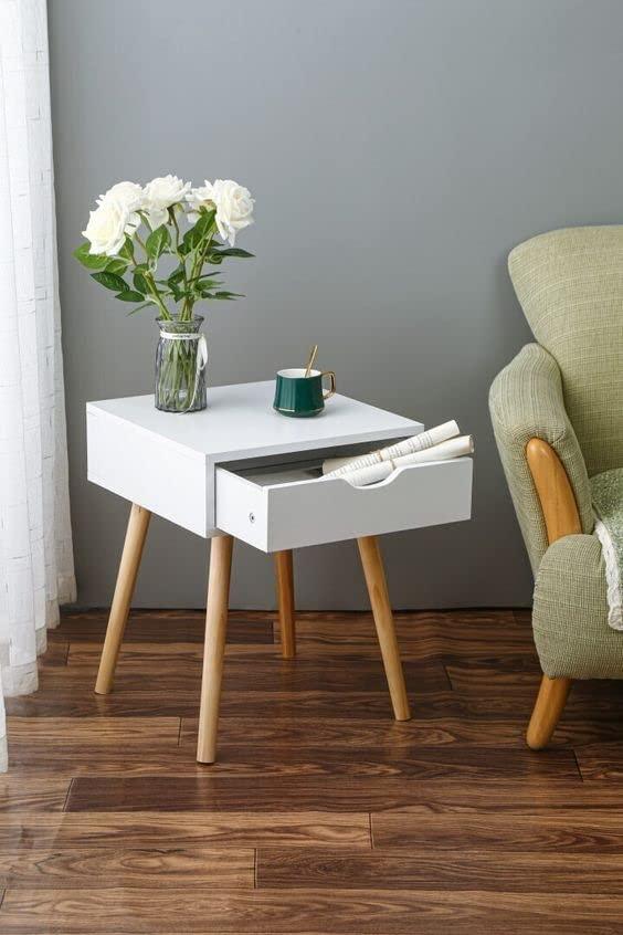 Nightstands End Side Table with Drawer and Solid Wood Legs, Bedside Table for Bedrooms, Mid-Century Modern Drawer Storage Cabinet for Living Room Furniture