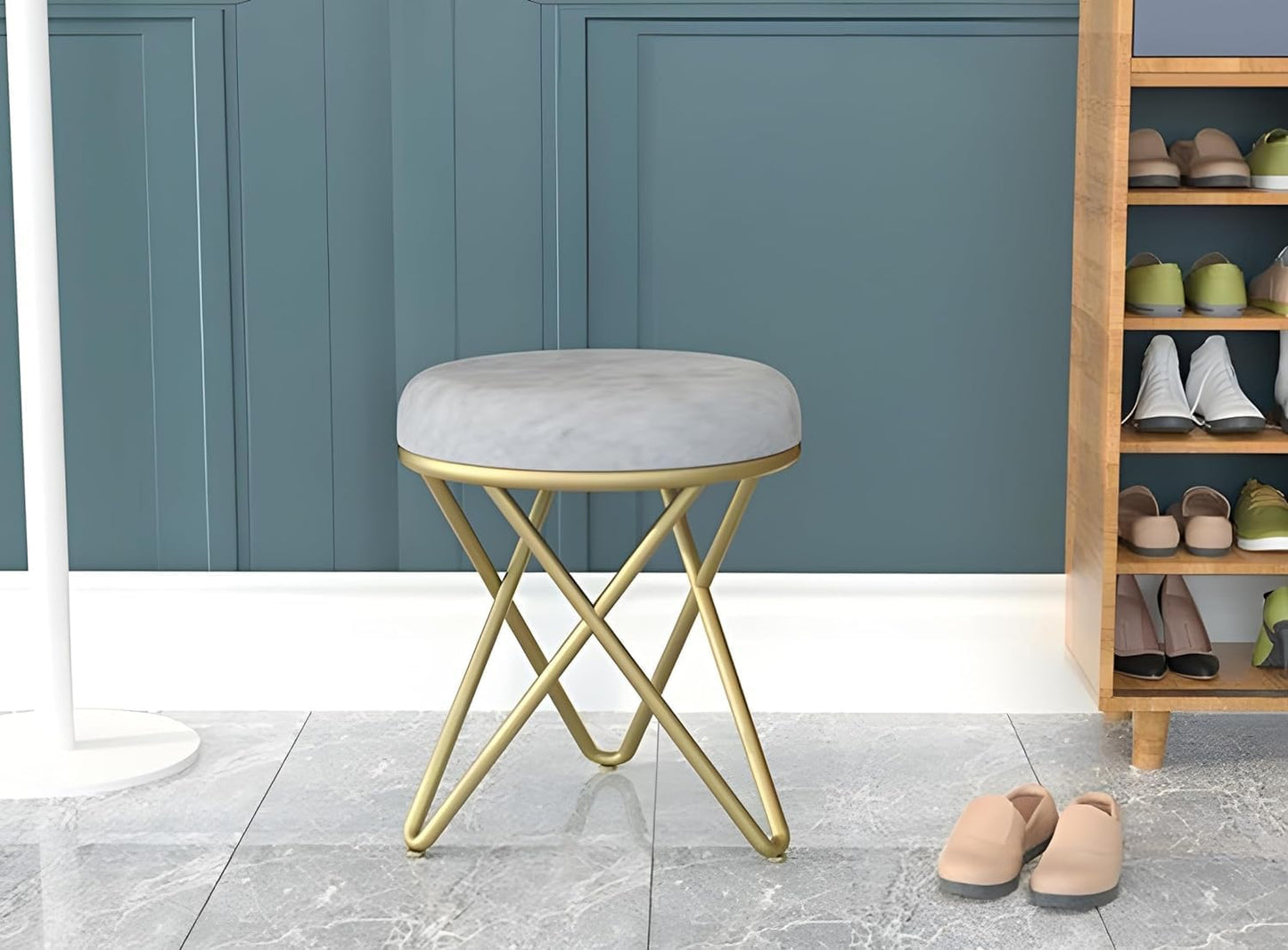 JUMBO CRAFTS Metal Sitting Stool for Bedroom & Living Room, Sofa Side Stool, Metal Small Ottoman Footrest Stool, Makeup Chair, Pouf for Office & Home Decoration - (Grey)