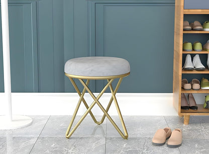JUMBO CRAFTS Metal Sitting Stool for Bedroom & Living Room, Sofa Side Stool, Metal Small Ottoman Footrest Stool, Makeup Chair, Pouf for Office & Home Decoration - (Grey)