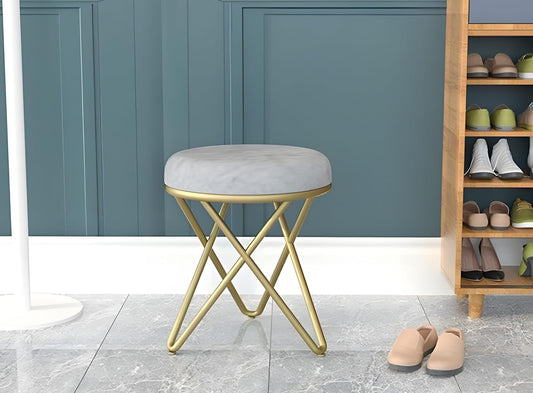 JUMBO CRAFTS Metal Sitting Stool for Bedroom & Living Room, Sofa Side Stool, Metal Small Ottoman Footrest Stool, Makeup Chair, Pouf for Office & Home Decoration - (Grey)