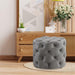 DOE BUCK ROUND TUFTED VELVET OTTAMAN/POUFEE IN GREY
