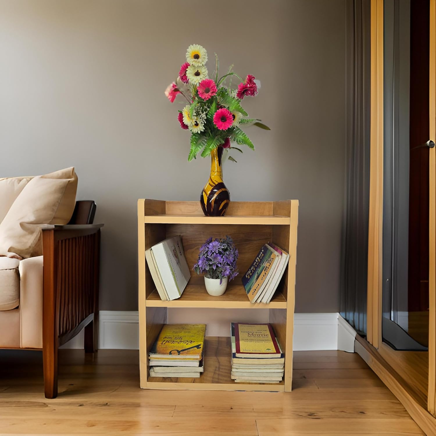 Home Table. Side Table, End Table, Bedside Table, Wooden Nightstand End Table for Bedroom & Living Room (Black Wenge) (Oak Yellow)