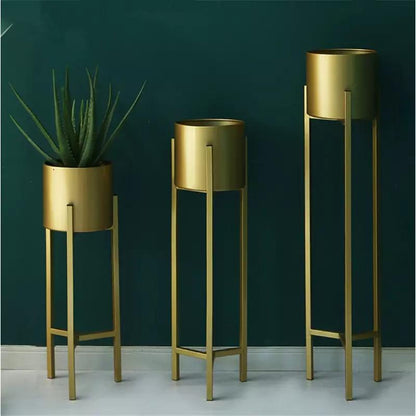 Plant Stand | 3 pcs Modern Planters for Indoor Plants | Metal Floor Planter Set with Foldable Stand (Pack of 3)