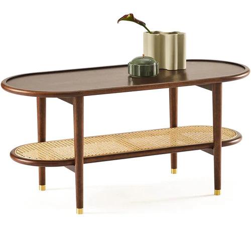 soundrya Coffee Table with Rattan Shelf Storage