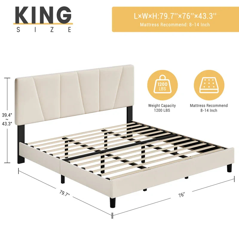 Bed Frame With Headboard Adjustable, Velvet Upholstered Platform Bed With Headboard