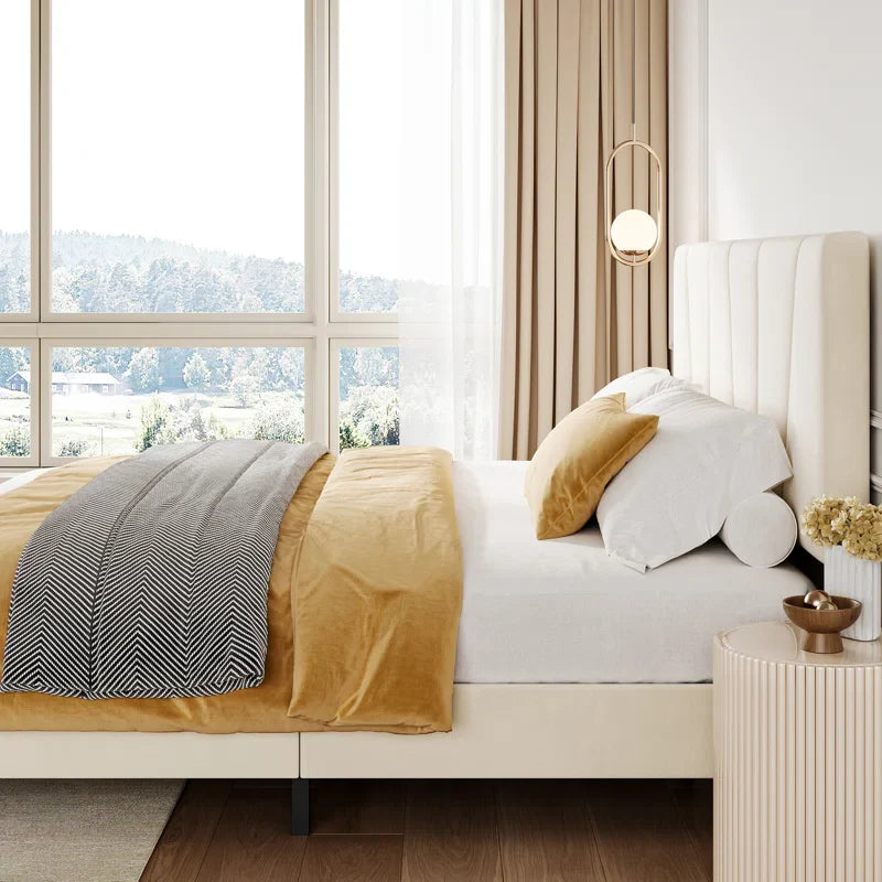Bed Frame With Headboard Adjustable, Velvet Upholstered Platform Bed With Headboard