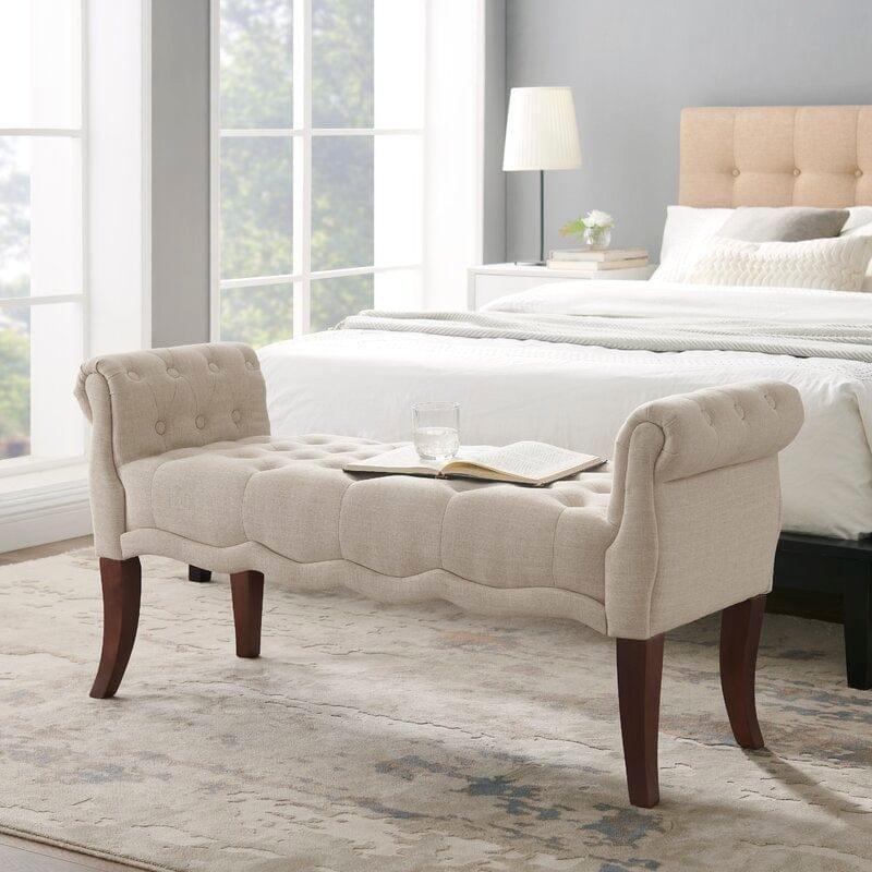Modern Upholstered Tufted Button Bench for Bedroom,Entryway Living Room Soft Padded Seat-Navy