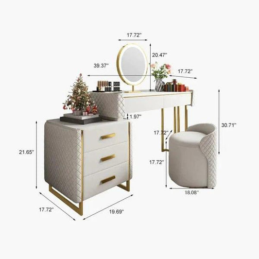 ISAK Wide Vanity with Mirror Vanity | Wooden dressing table design with stool |Vanity Table |  Retractable Makeup with LED Mirror and 5 Spacious Drawers | Vanity Desk with Cabinet | Dressing Table for Bedroom Essential