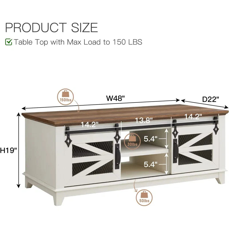 Farmhouse Coffee Table With Storage, Wood Living Room Table, Sliding Barn Door