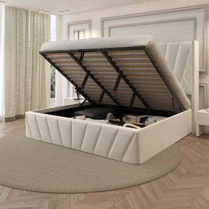 Eva Modern Soft Padded Upholstered Lift up Storage King Bed Frame with Hydrualic & Wood Slats System