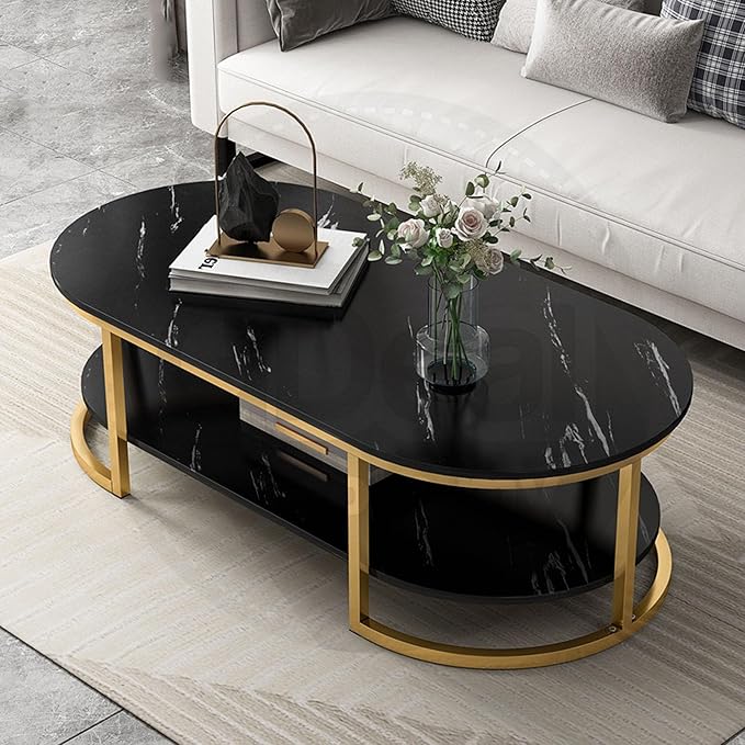 Coffee Tables, oval table, Center Table for Living Room White Gold 2Tier - Metal