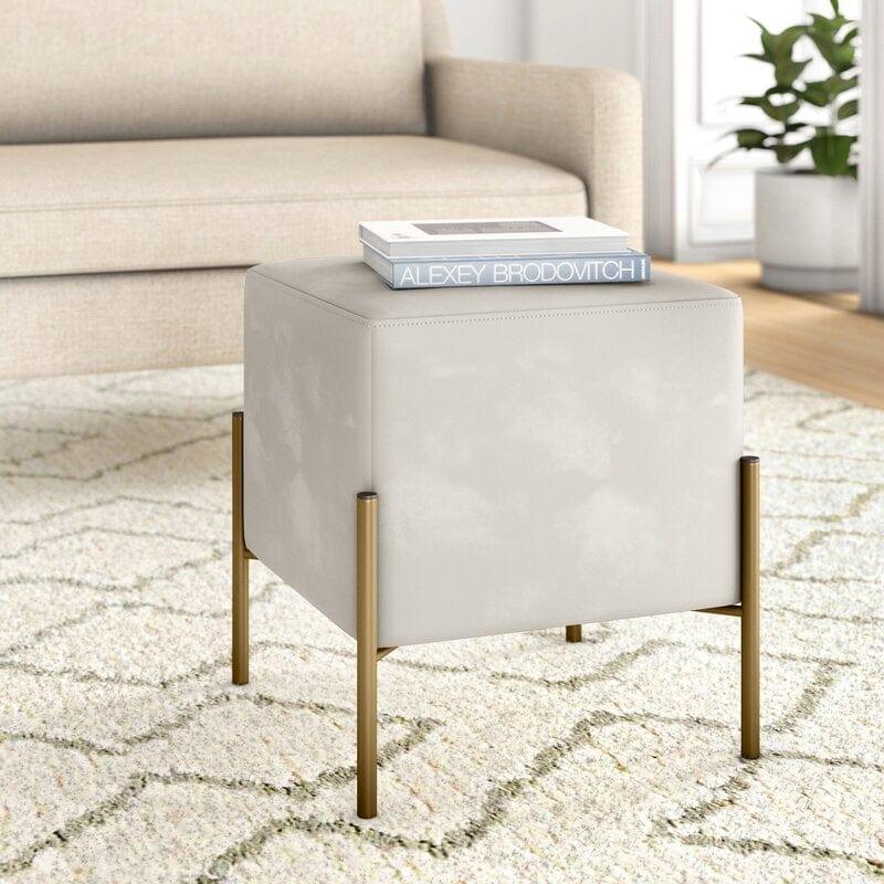 Wide Velvet Square Standard Ottoman