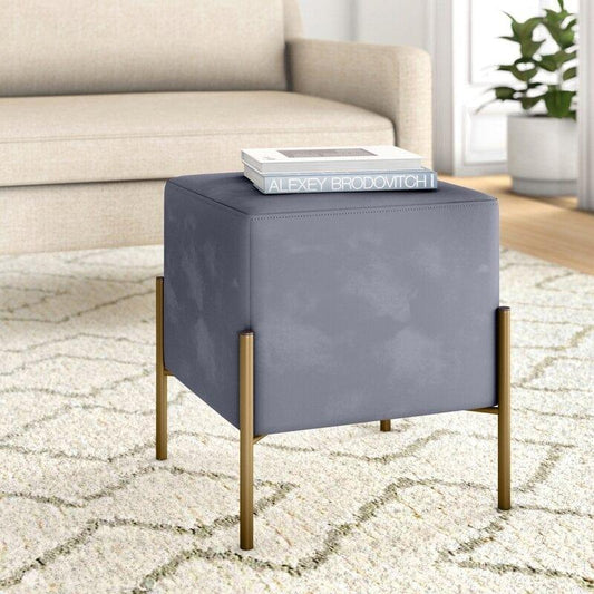 Wide Velvet Square Standard Ottoman
