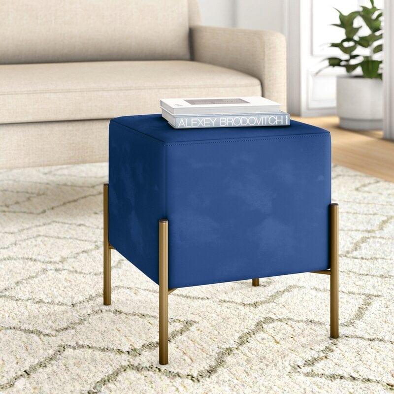 Wide Velvet Square Standard Ottoman