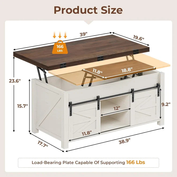 Lift Top Coffee Table for Living Room with 4 Sliding Barn Doors