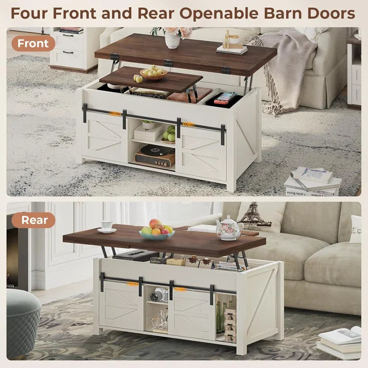 Lift Top Coffee Table for Living Room with 4 Sliding Barn Doors