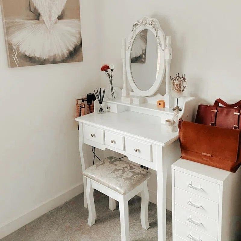 LUARANE Vanity Dressing Table Set with Mirror & Cushioned Stool – Elegant & Multifunctional