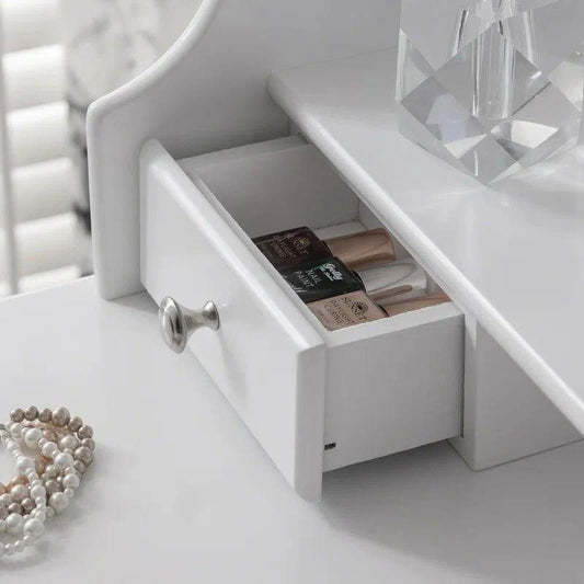 LUARANE Vanity Dressing Table Set | Home Furniture Dressing Table with  Mirror | 3 large Drawer and 2 small drawer Chest and Cushioned Stool | Multifunctional Application for Bedroom | Bathroom