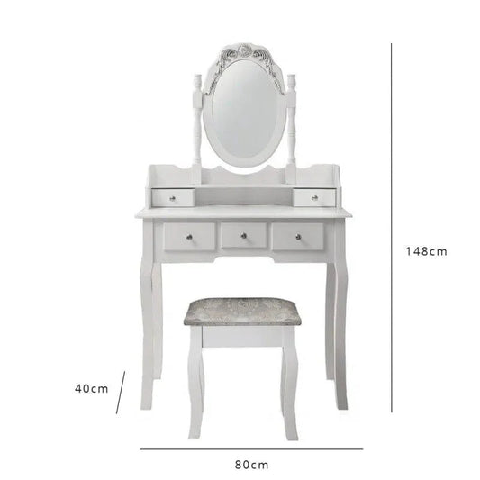 LUARANE Vanity Dressing Table Set | Home Furniture Dressing Table with  Mirror | 3 large Drawer and 2 small drawer Chest and Cushioned Stool | Multifunctional Application for Bedroom | Bathroom