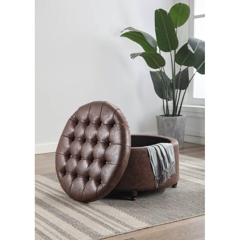 Wide Round Storage Ottoman with Storage Big Stool