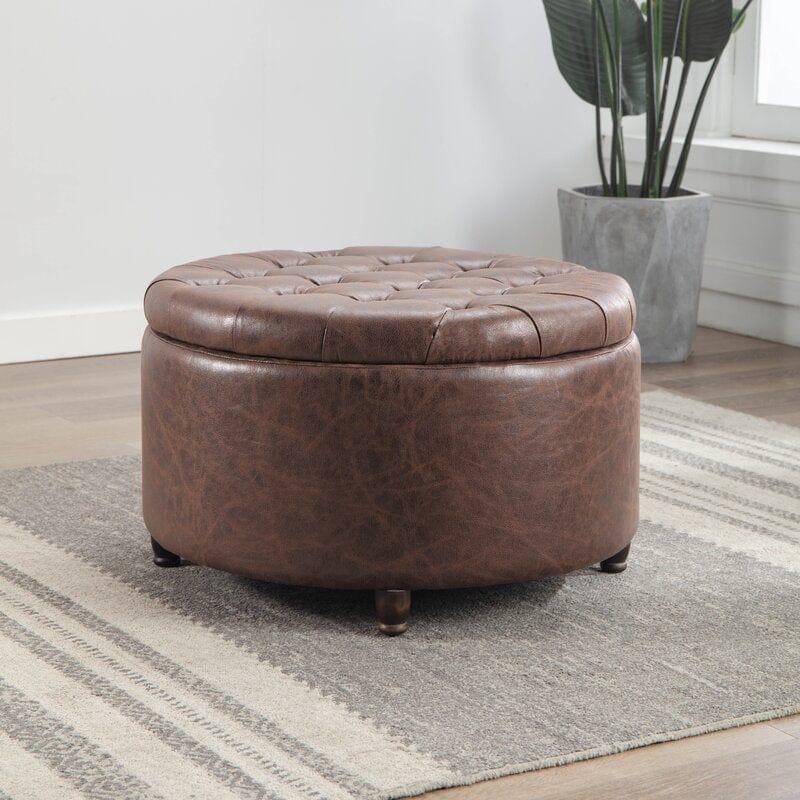 Wide Round Storage Ottoman with Storage Big Stool