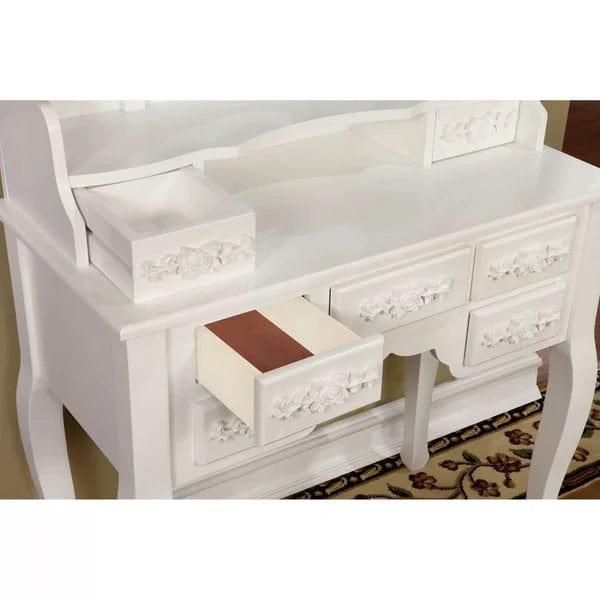 Zoey Vanity Dressing Table with Oval Mirror & Stool – Classic White Wood