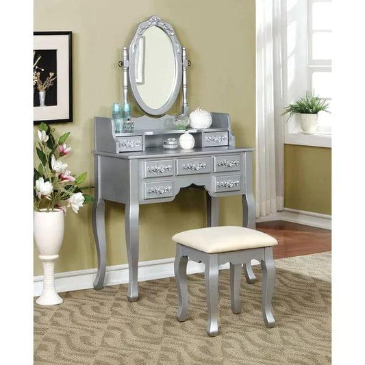 Zoey Vanity dressing table wooden with mirror with stool | Vanity Desk with Mirror | Wood Makeup Dressing Table with Oval Mirror & Stool | Modern Bedroom Dressing Table with 7 Large Drawers for Kids Women Girls - White