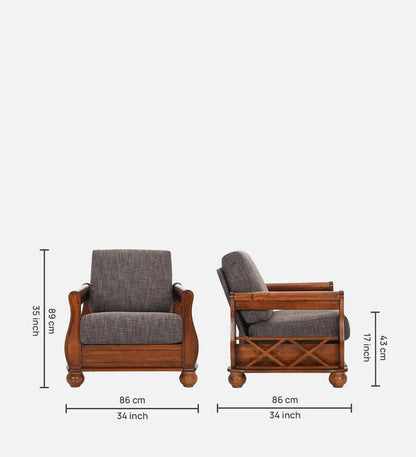 Solid Wood 1 Seater Sofa in Brown Colour