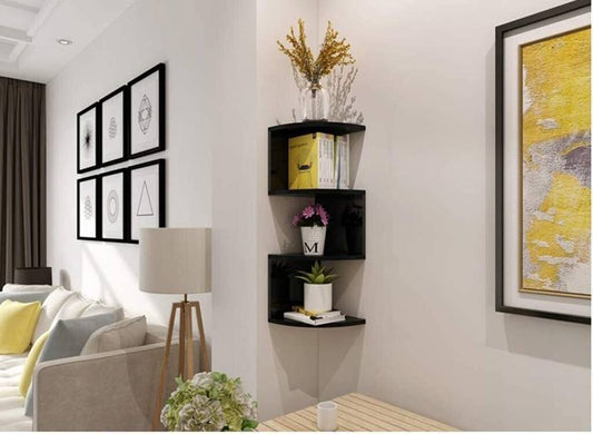 Zig ZAG Corner Wall Mount Shelf Unit/Racks and Shelves Wooden Wall Shelf Wooden Wall Shelf  (Number of Shelves - 4, Black)