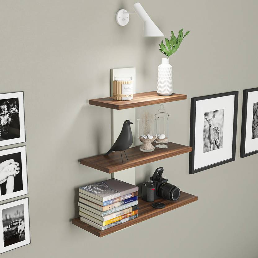Wall Decor Wall Shelves for Home Decor Items, Living Room and Bedroom Wooden Wall Shelf  (Number of Shelves - 3, Brown, White)