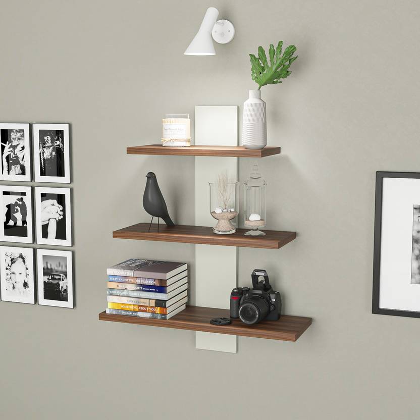 Wall Decor Wall Shelves for Home Decor Items, Living Room and Bedroom Wooden Wall Shelf  (Number of Shelves - 3, Brown, White)