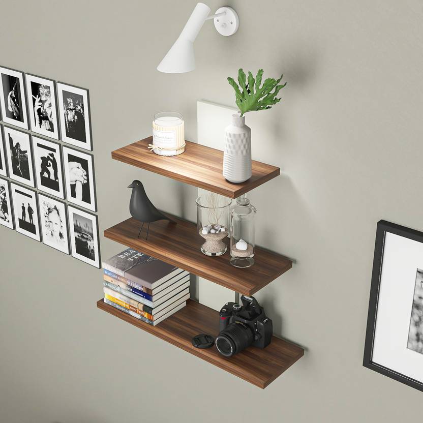 Wall Decor Wall Shelves for Home Decor Items, Living Room and Bedroom Wooden Wall Shelf  (Number of Shelves - 3, Brown, White)
